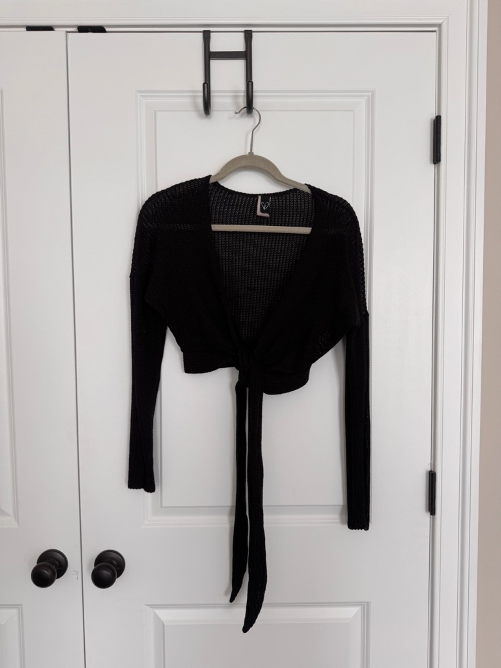 Windsor Black Open-Knit Tie-Front Crop Top